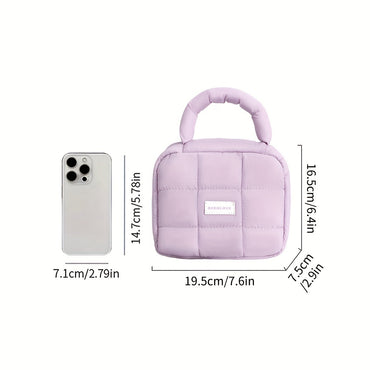 Padded Cosmetic Bag - Soft and Fluffy Large-Capacity, Polyester Quilted Multifunctional Storage Bag