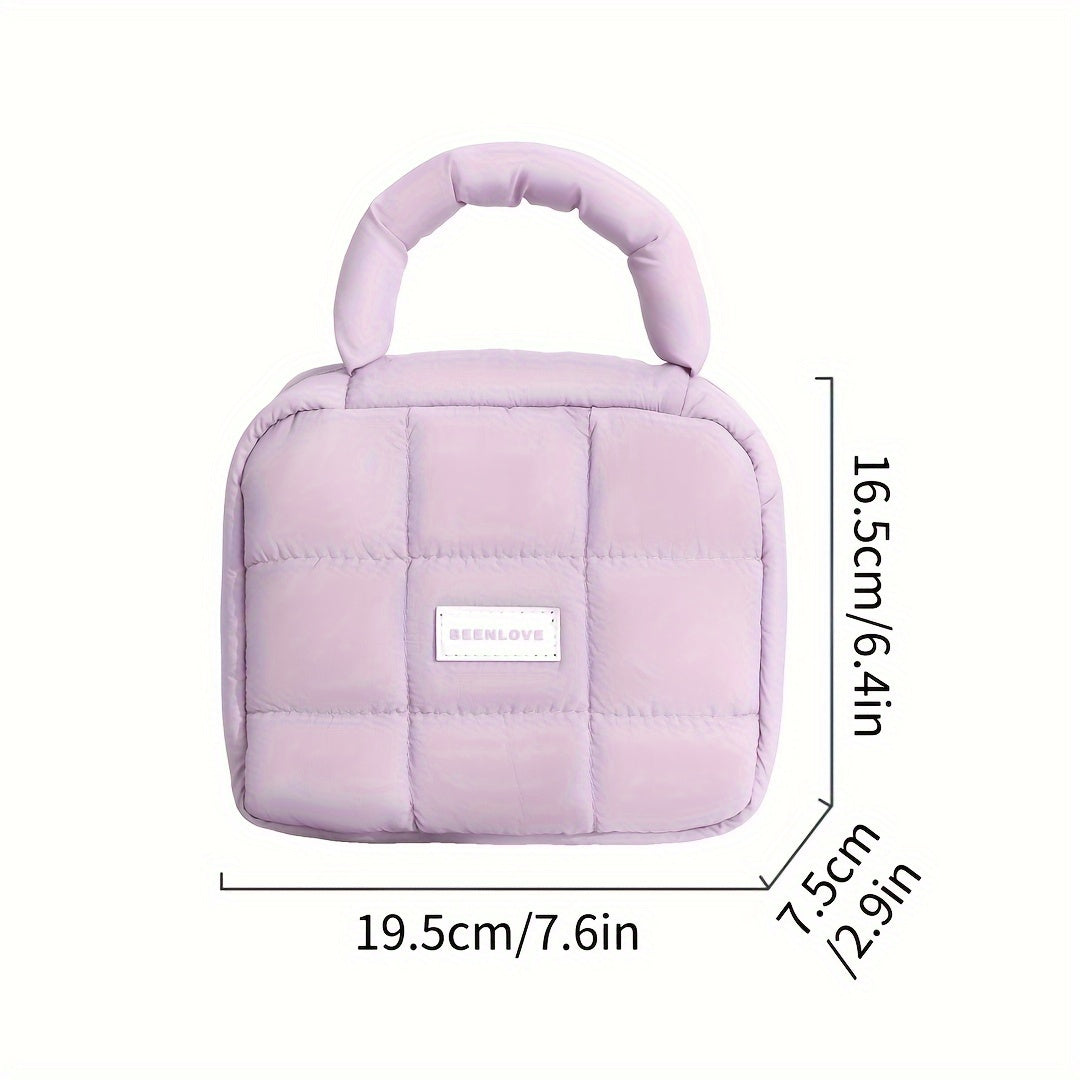 Padded Cosmetic Bag - Soft and Fluffy Large-Capacity, Polyester Quilted Multifunctional Storage Bag