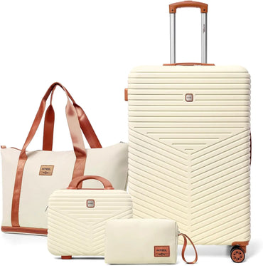 Stylish 4 Pcs Luggage Set - Carry On ABS+PC Hard Shell Suitcase with Spinner Wheels, TSA Lock and Travel Bags