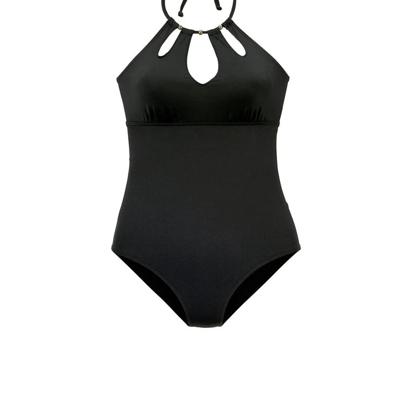 Sexy Hollow Out Neckline Halter Monokini Swimsuit