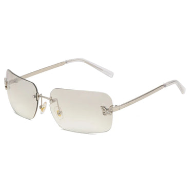 Rectangle Y2K Rimless Diamond Butterfly Accent Women's Sunglasses