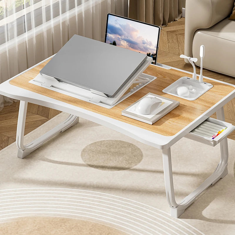 Foldable Laptop Bed Desk - Portable Adjustable Height Foldable Laptop Bed Desk with Wooden Surface