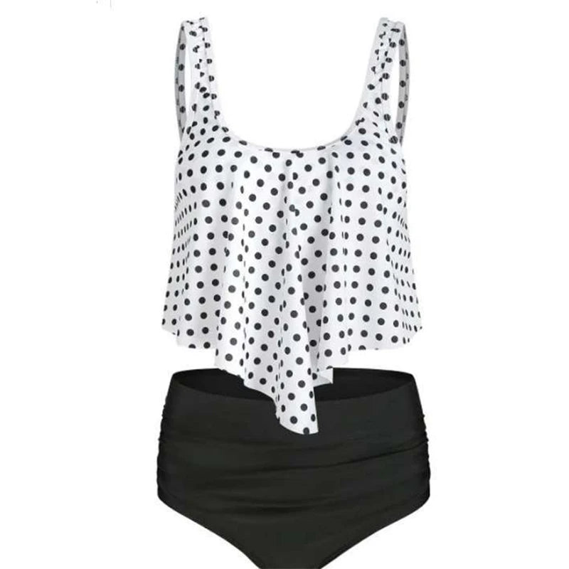 Beautiful Ruffle Hem Top & High Waist Mixed Print Tankini Swimsuit