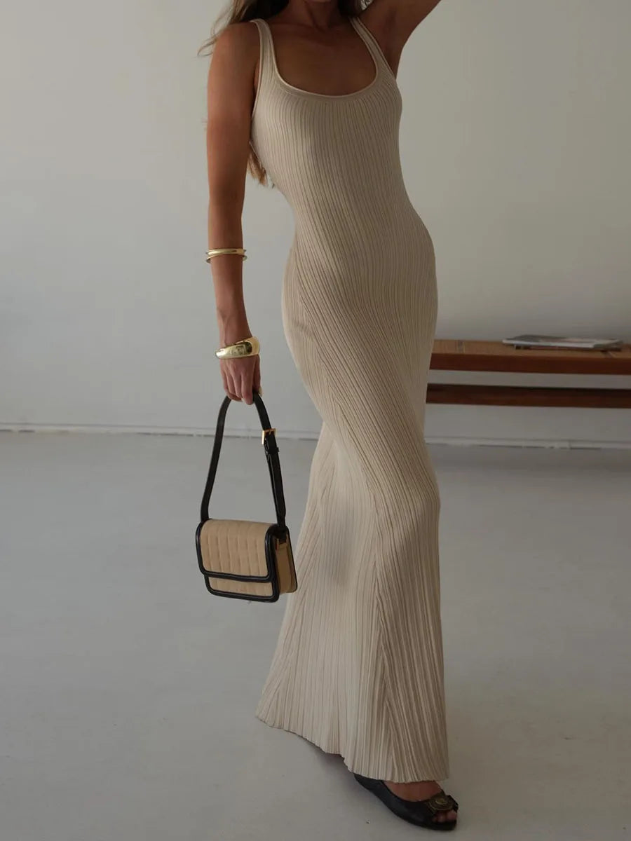 Beautiful Casual Knit U-Neck Long Summer Tank Dress