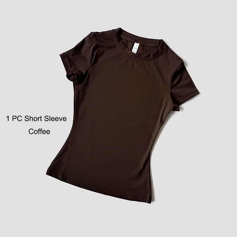 Cute Women's Seamless Short Sleeve Top & Gym Shorts Set