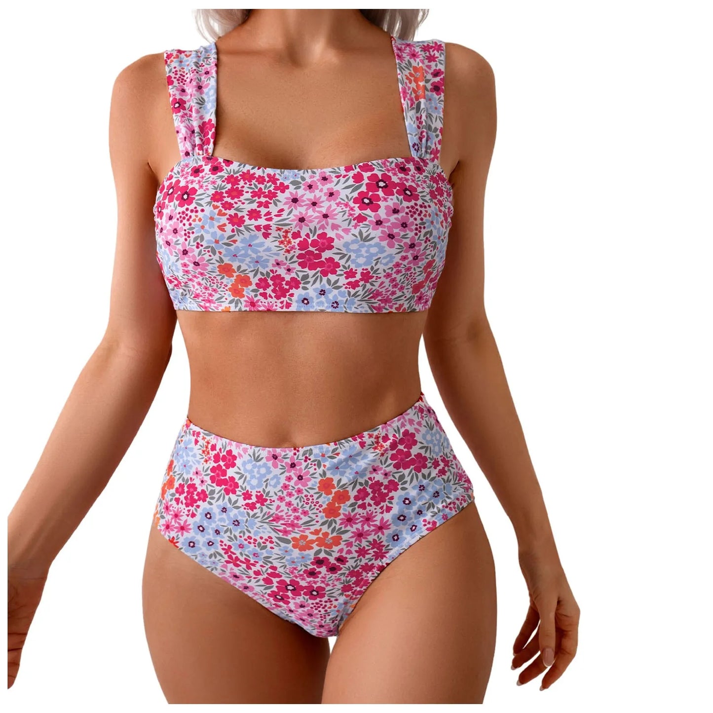 Sexy Vintage Floral Print High Waisted Women's Bikini Swimsuit
