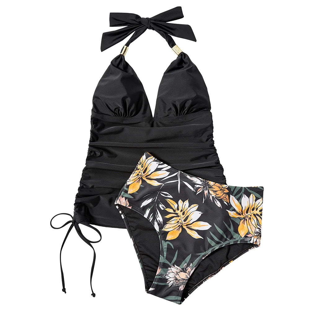 High Waist Tankini Bikini Set Women's Swimming Swimsuit Bandage Print Bathing Suits Push Up Swimwear XL Size Tankini Women