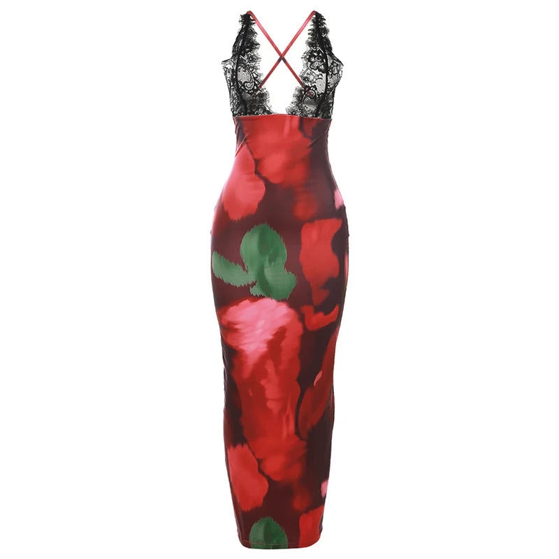 Sexy Women's Fashion Backless Long Mixed Print Summer Dress