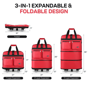 Foldable Expandable Suitcase Bag - Water-resistant Large Capacity Rolling Luggage Bag
