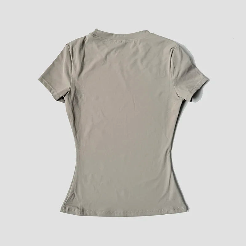 Cute Women's Seamless Short Sleeve Top & Gym Shorts Set