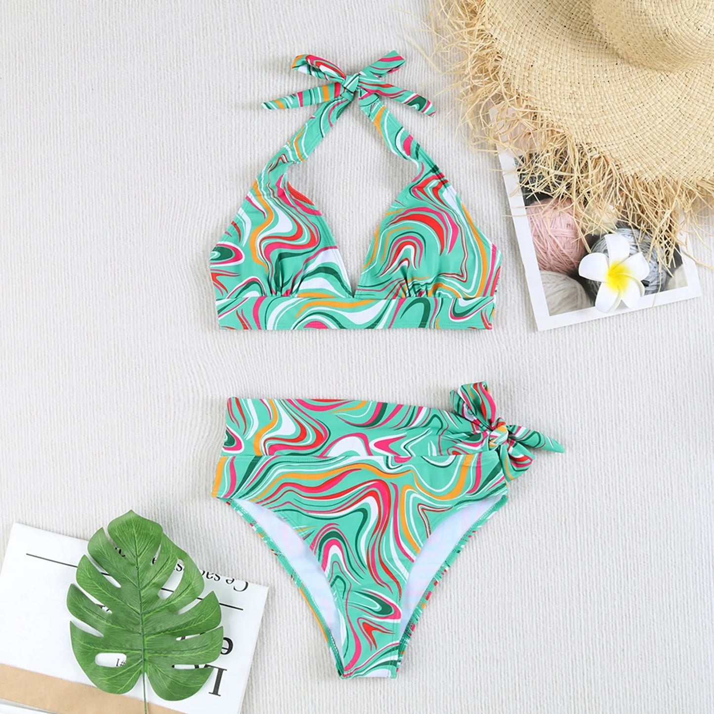 Sexy Fashion Comfortable Vintage Print High Waist Women's Bikini Swimsuit