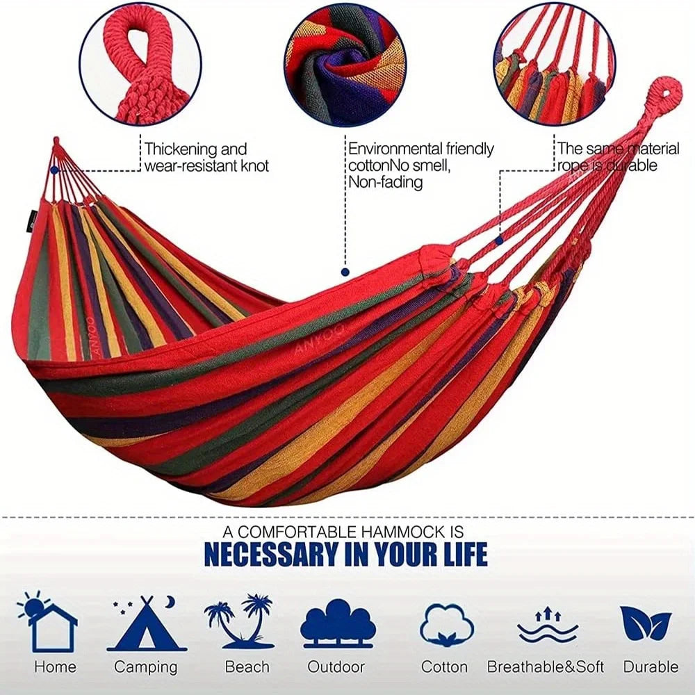 Colorful Outdoor Multi-Functional Hammock - Anti-Flip Design, Garden Leisure, Equipped with Tree-Friendly Straps