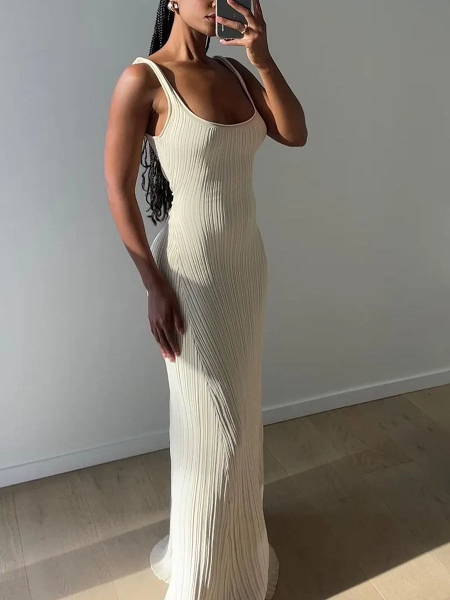 Beautiful Casual Knit U-Neck Long Summer Tank Dress