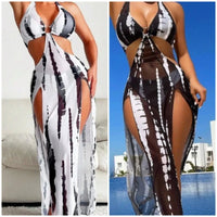 Sexy Three Piece Tie-Dye Bikini & Coverup Dress Set