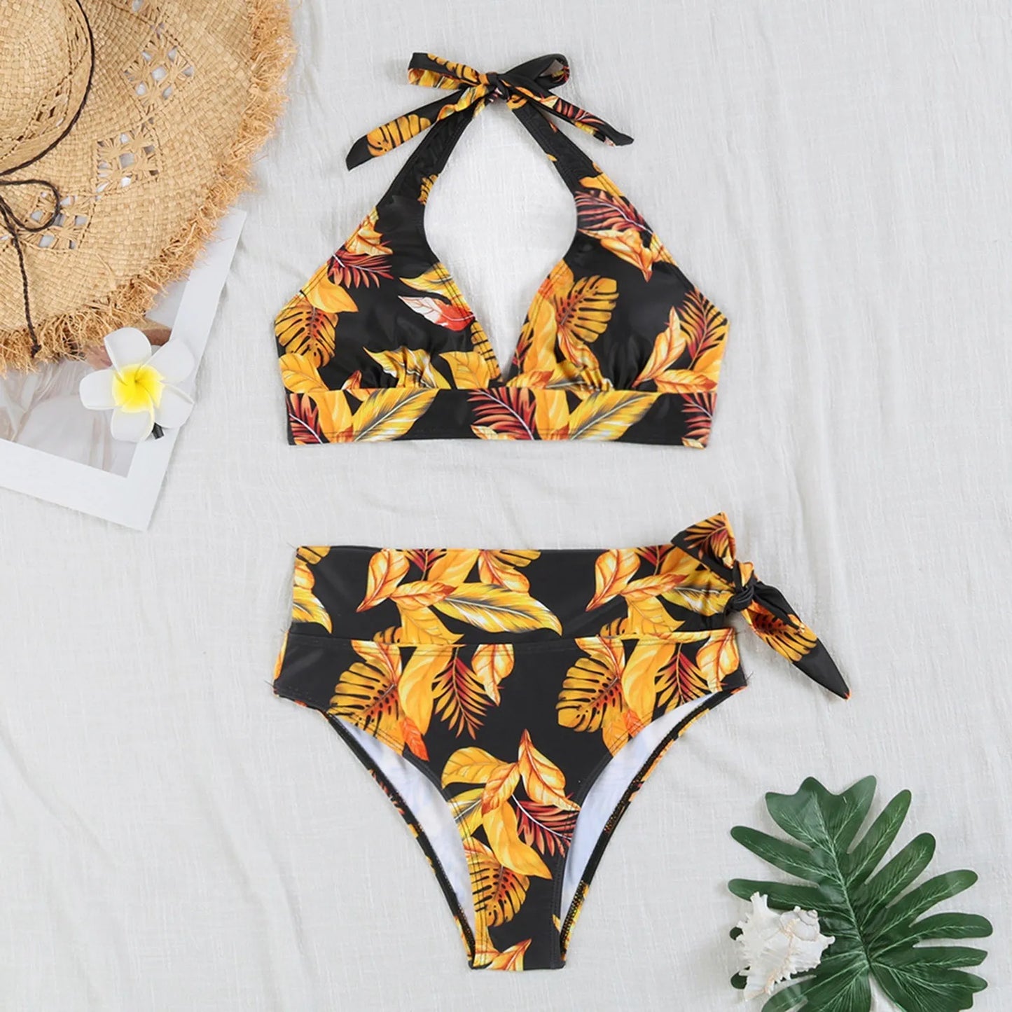 Sexy Fashion Comfortable Vintage Print High Waist Women's Bikini Swimsuit
