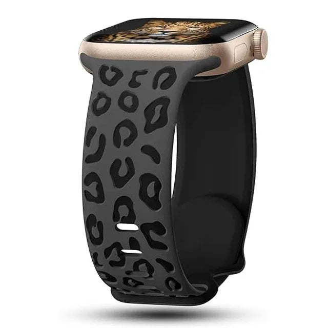 Engraved Leopard Print Silicone Apple Watch Band 10 Straps 42/46mm 44mm 45mm 38/40/41mm Series 987SE654321 Ultra 2 49mm