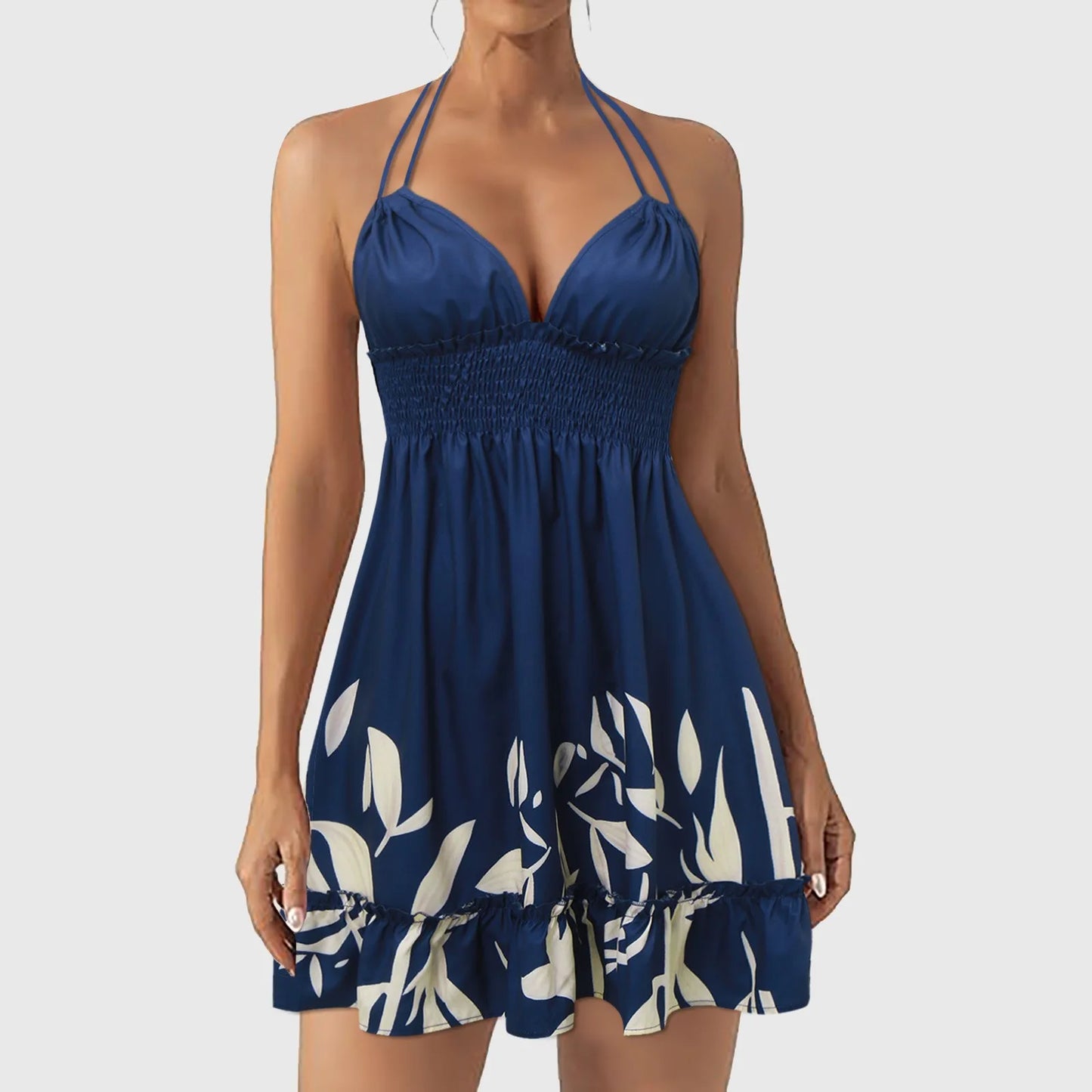 Classic Trendy Boho Deep V Neck Halter Backless Women's Summer Dress