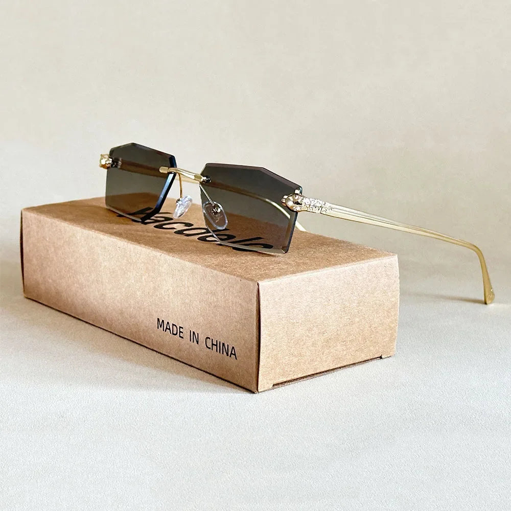 Designer Luxe Square Rimless UV400 Protection Women's Sunglasses