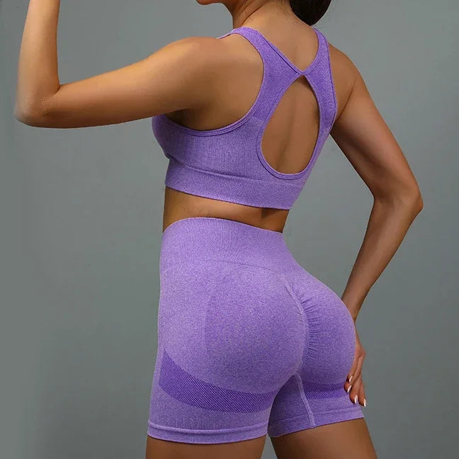 Sexy 2 Pcs Open Back Crop Top & High Waist Lifting Shots Women's Yoga Set
