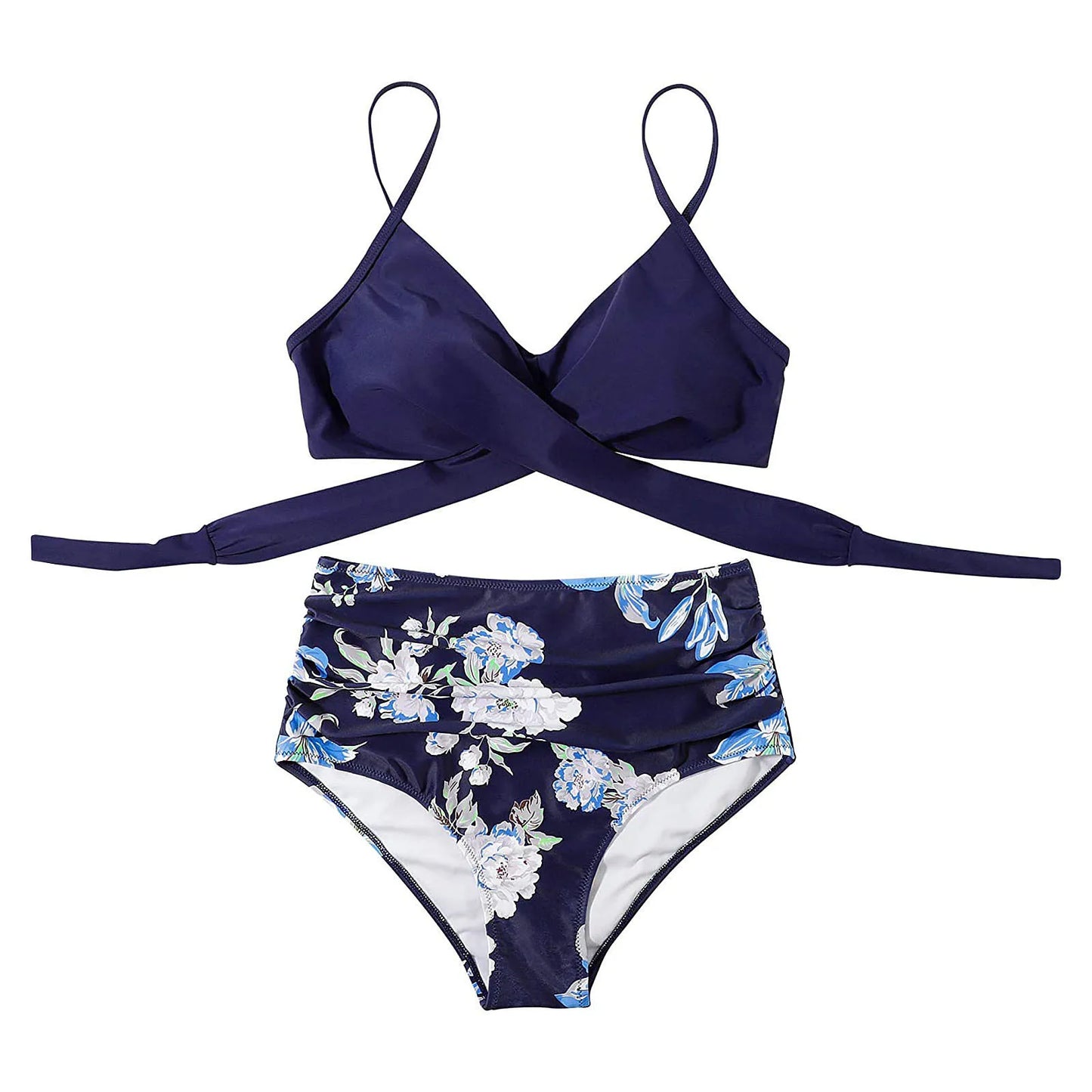 Sexy Criss Cross Top & Floral Print High Waisted Women's Bikini Swimsuit