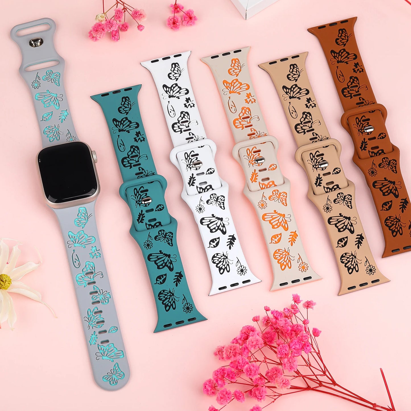 Engraved Silicone Strap For Apple Watch Band 41mm 45mm 40mm 44mm 49mm 38mm Series 9 8 7 6 5 4 3 SE Ultra 2