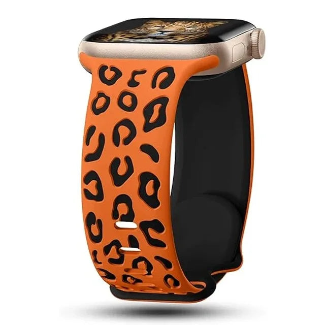 Engraved Leopard Print Silicone Apple Watch Band 10 Straps 42/46mm 44mm 45mm 38/40/41mm Series 987SE654321 Ultra 2 49mm