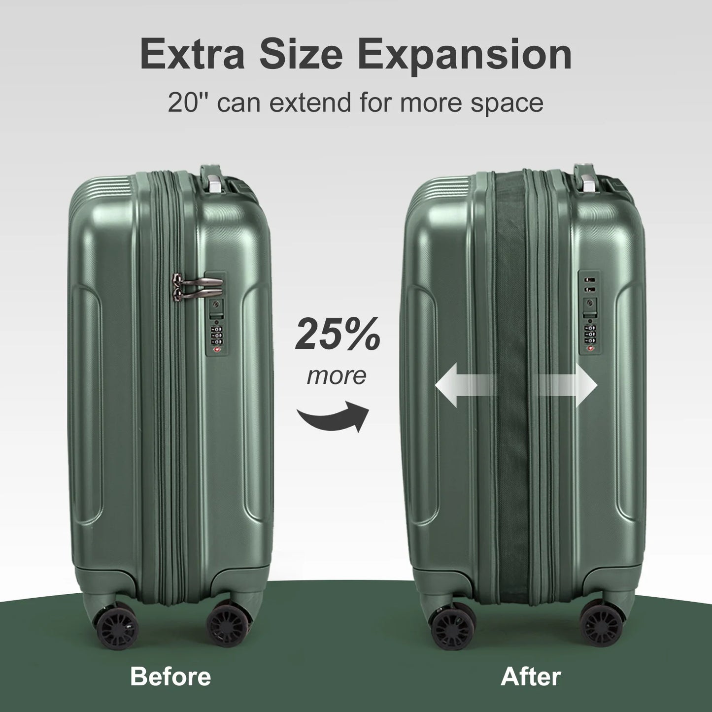 Gorgeous 2 Piece Carry-On Luggage Set - 20" Carry-On Expandable Hards Shell Lightweight Suitcase & Cosmetic Cases