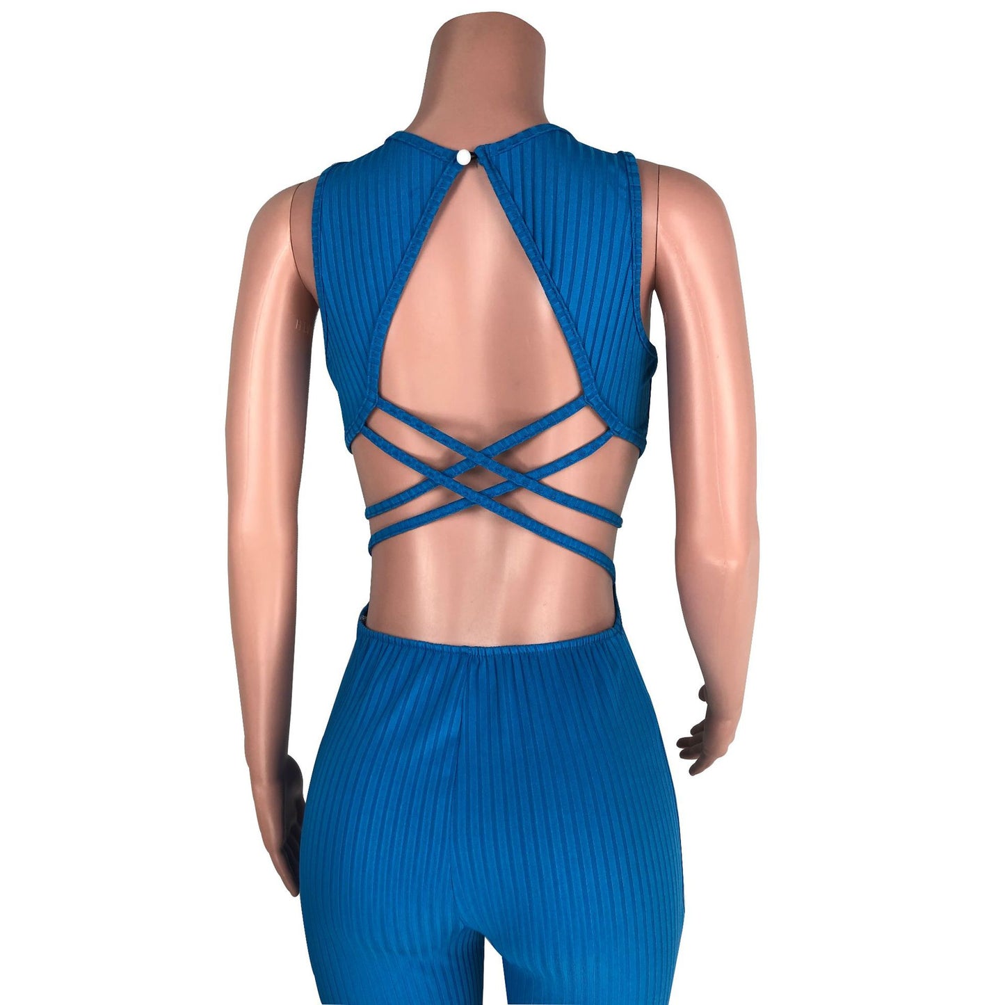 Sexy Solid V Neck Halter Long Backless Jumpsuit