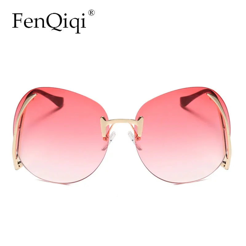Oversized Rimless Gradient Designer Round UV400 Protection Women's Sunglasses