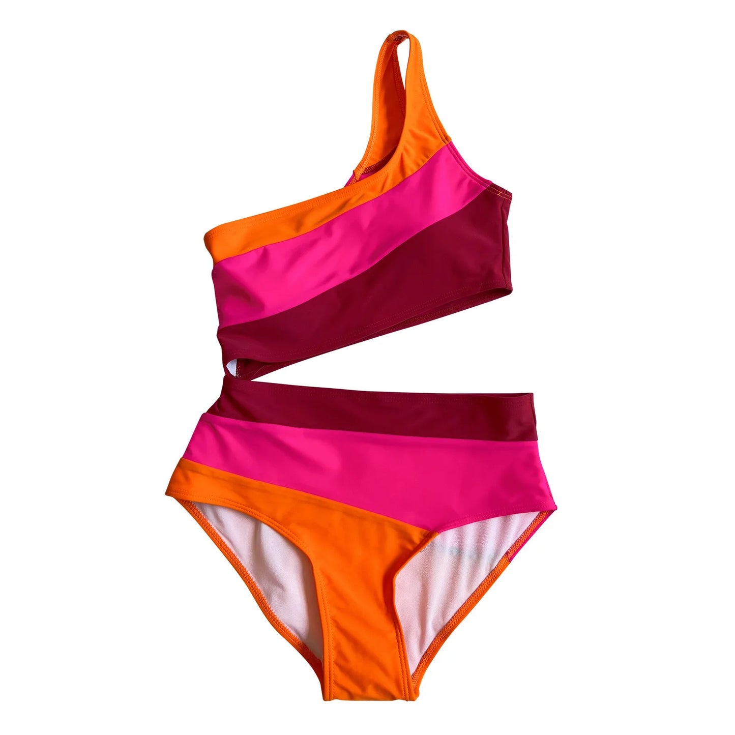 Sexy Cutout Color Block One Shoulder Monokini Swimsuit