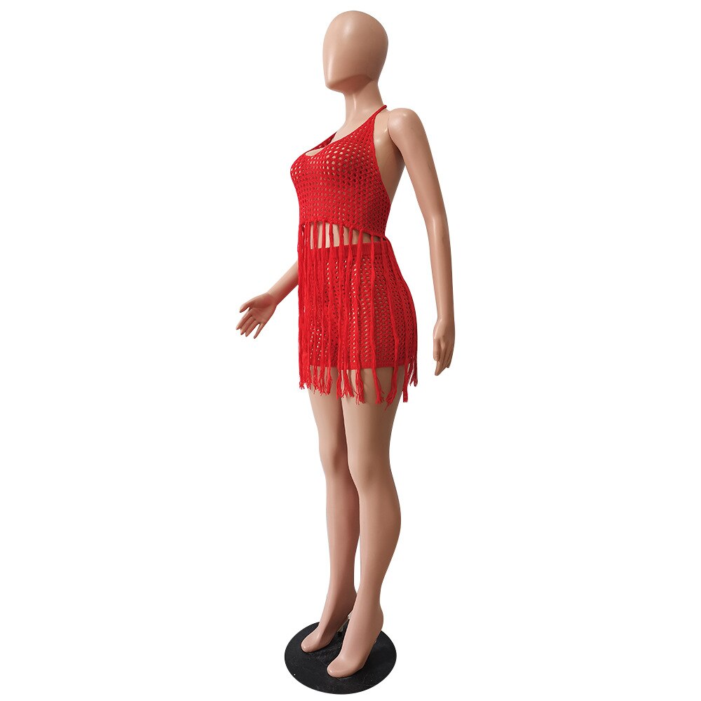 Beautiful 2 Piece Crochet Fringe Top & Shorts Beach Cover-Up Set