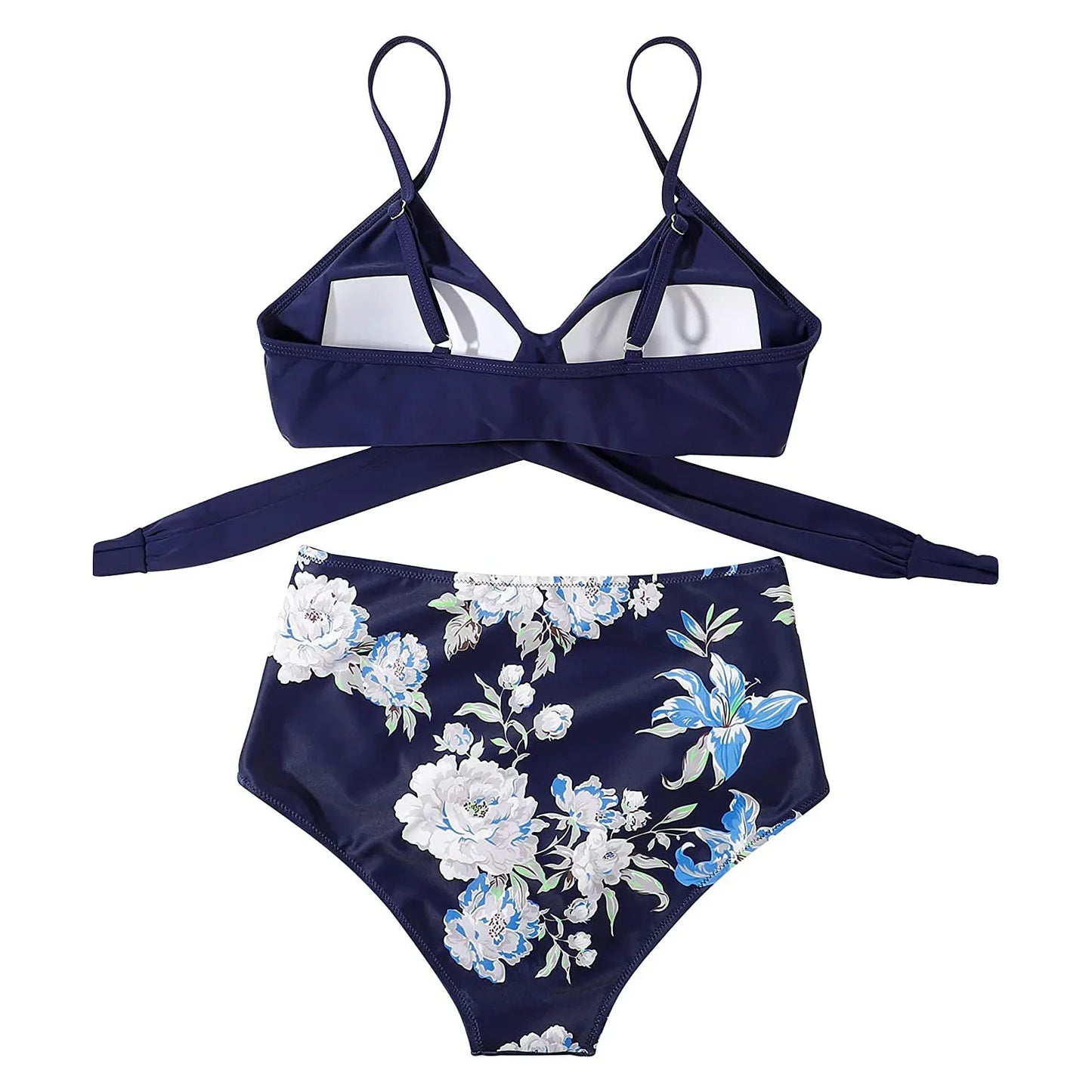 Sexy Criss Cross Top & Floral Print High Waisted Women's Bikini Swimsuit