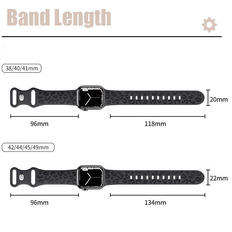 Engraved Leopard Print Silicone Apple Watch Band 10 Straps 42/46mm 44mm 45mm 38/40/41mm Series 987SE654321 Ultra 2 49mm
