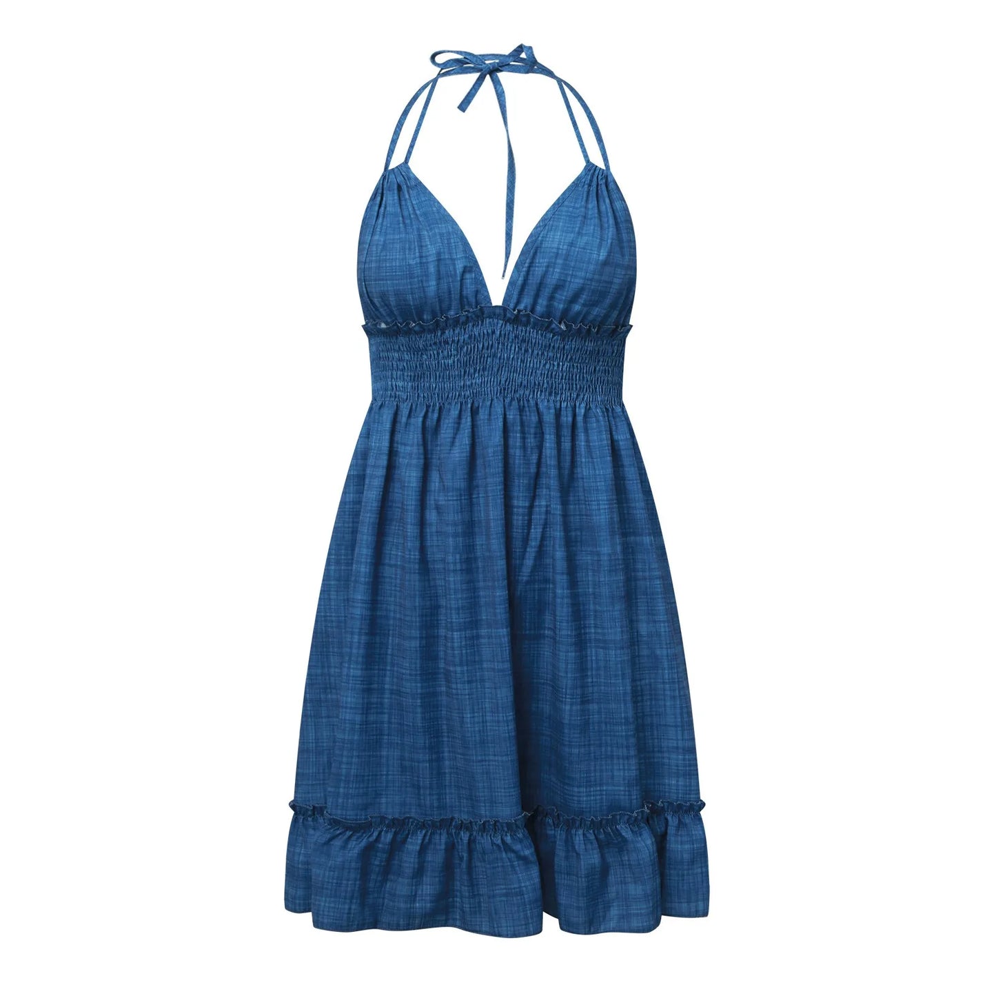 Classic Trendy Boho Deep V Neck Halter Backless Women's Summer Dress
