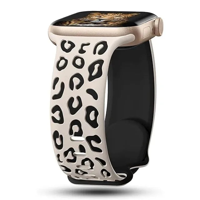 Engraved Leopard Print Silicone Apple Watch Band 10 Straps 42/46mm 44mm 45mm 38/40/41mm Series 987SE654321 Ultra 2 49mm