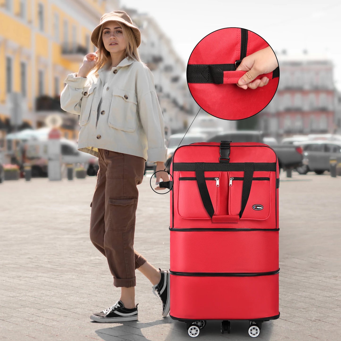 Foldable Expandable Suitcase Bag - Water-resistant Large Capacity Rolling Luggage Bag