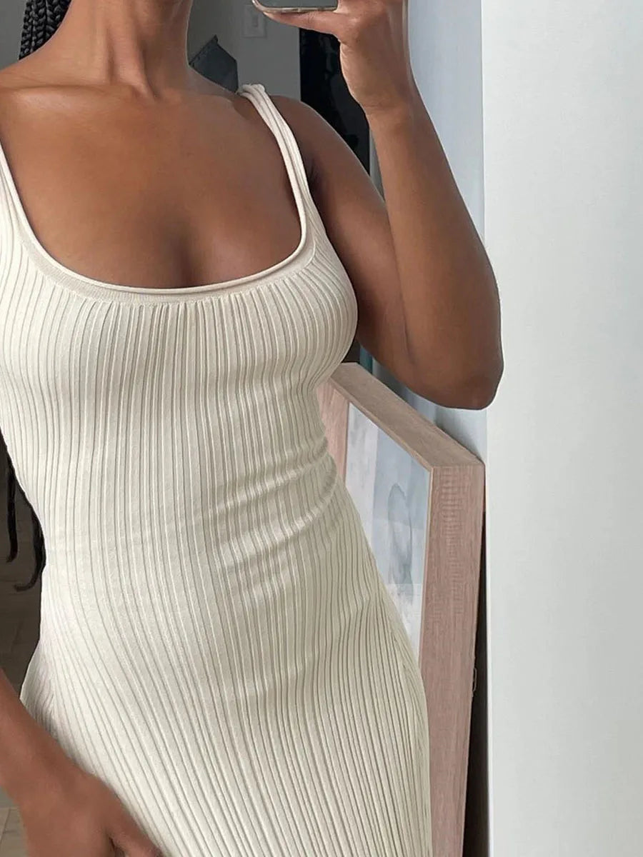 Beautiful Casual Knit U-Neck Long Summer Tank Dress