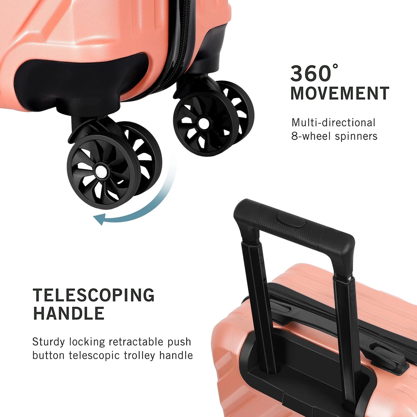 Sleek Stylish Carry-on Suitcase with 20" Handles, Spinner Wheels and TSA Lock