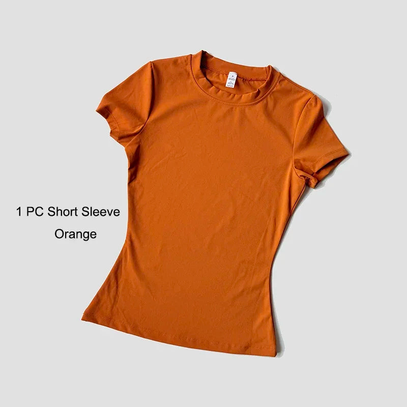 Cute Women's Seamless Short Sleeve Top & Gym Shorts Set