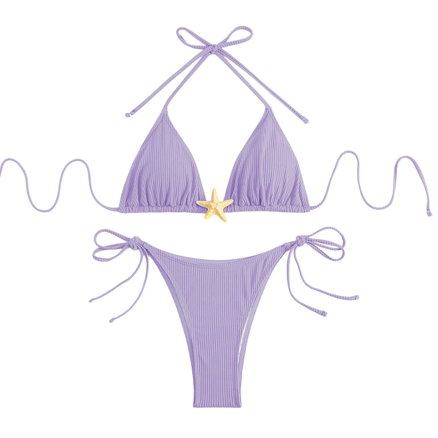 Sexy Halter Solid Color Star Accent Women's String Bikini Swimsuit