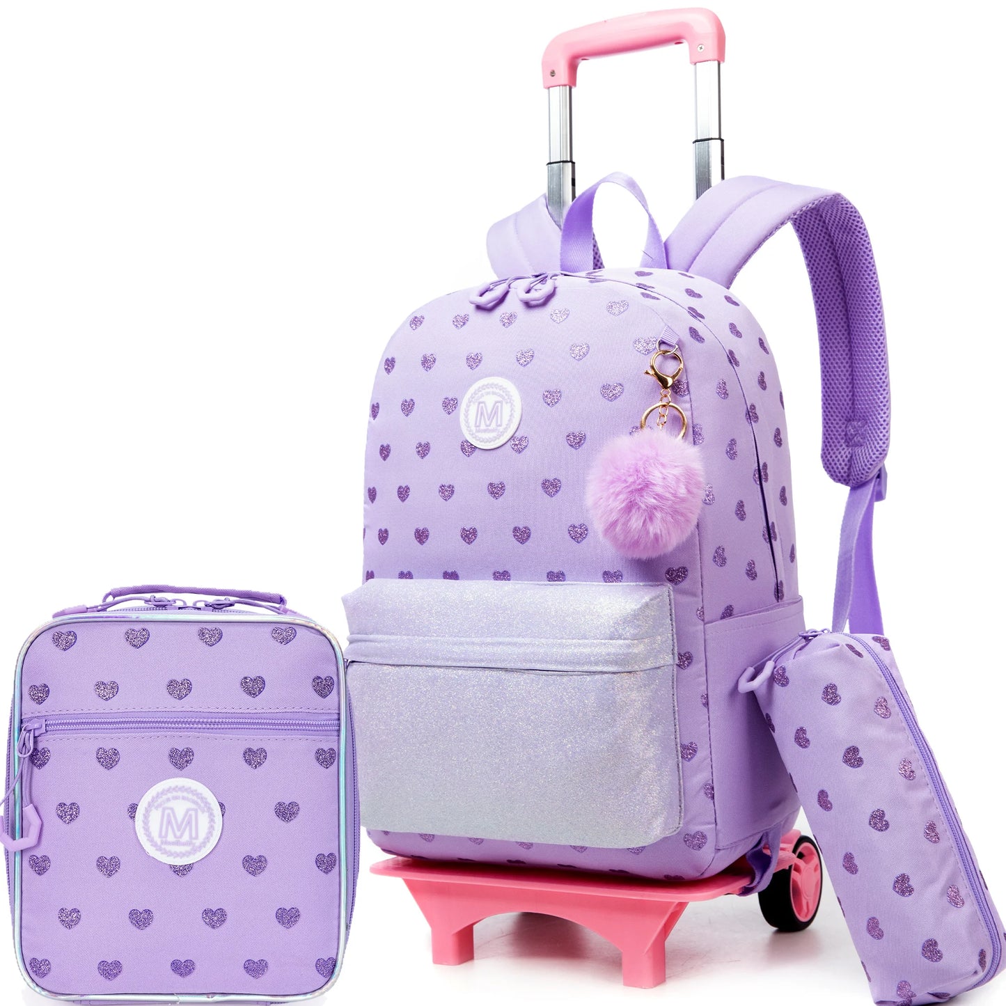 Cute 3PCS Rolling Backpack For Girls - Ribbon Bow Girls Trolley Backpack