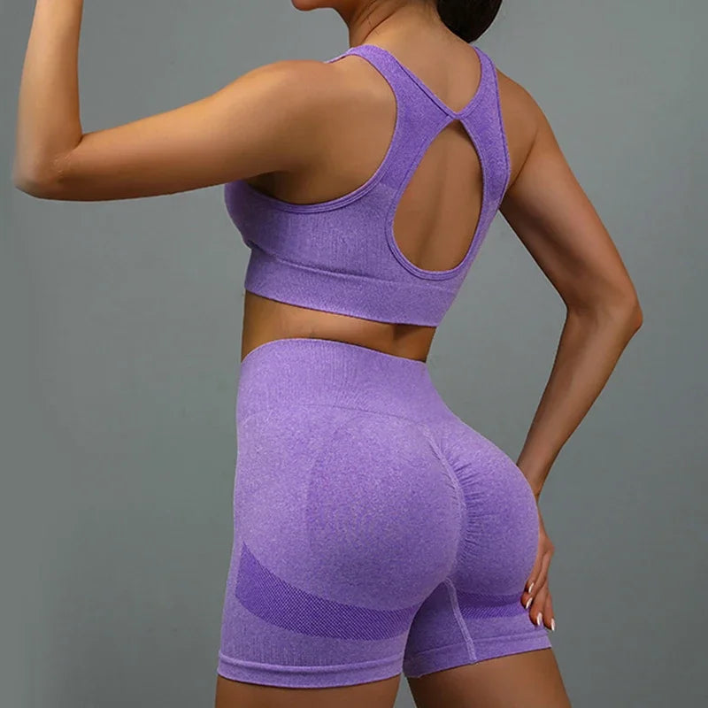 Sexy 2 Pcs Open Back Crop Top & High Waist Lifting Shots Women's Yoga Set