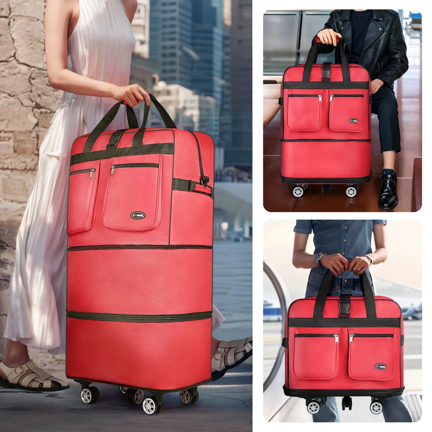 Foldable Expandable Suitcase Bag - Water-resistant Large Capacity Rolling Luggage Bag