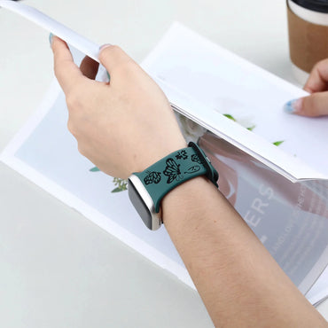 Engraved Silicone Strap For Apple Watch Band 41mm 45mm 40mm 44mm 49mm 38mm Series 9 8 7 6 5 4 3 SE Ultra 2