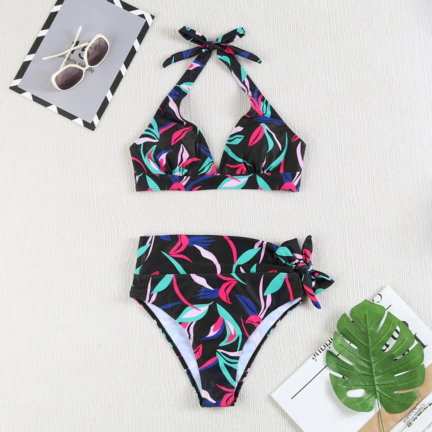 Sexy Fashion Comfortable Vintage Print High Waist Women's Bikini Swimsuit