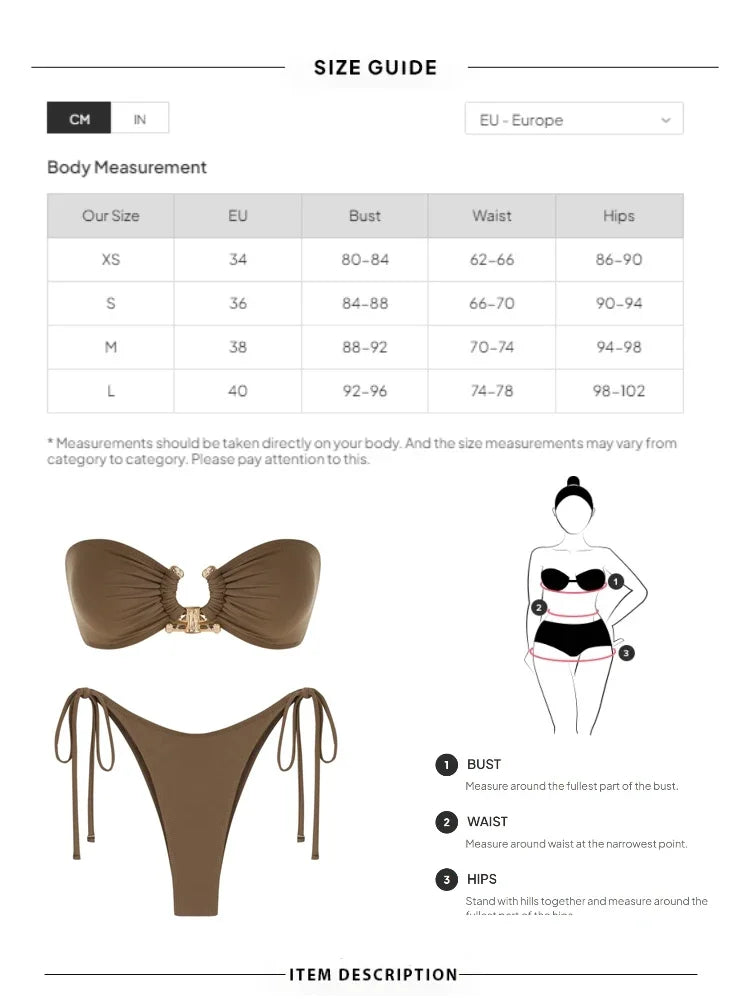 Sexy Strapless Gold Ring Accent Women's String Bikini Swimsuit