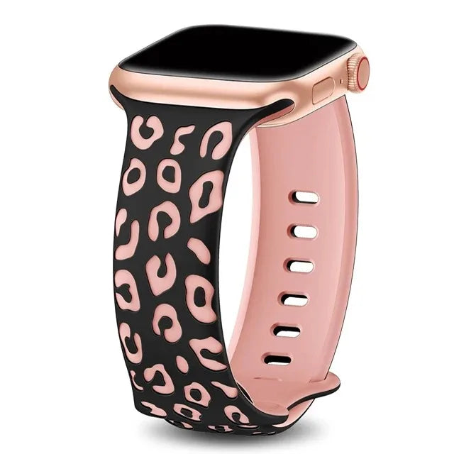 Engraved Leopard Print Silicone Apple Watch Band 10 Straps 42/46mm 44mm 45mm 38/40/41mm Series 987SE654321 Ultra 2 49mm