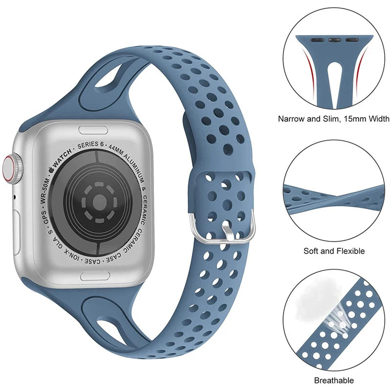 Slim Sports Band for Apple Watch 40mm 44mm 41mm 45mm 49mm 38mm 45 Silicone Watch series 8 5 se 6 7 3 Ultra