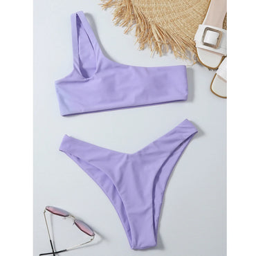 Sexy One Shoulder Split Hollow Out Women's Bikini Swimsuit