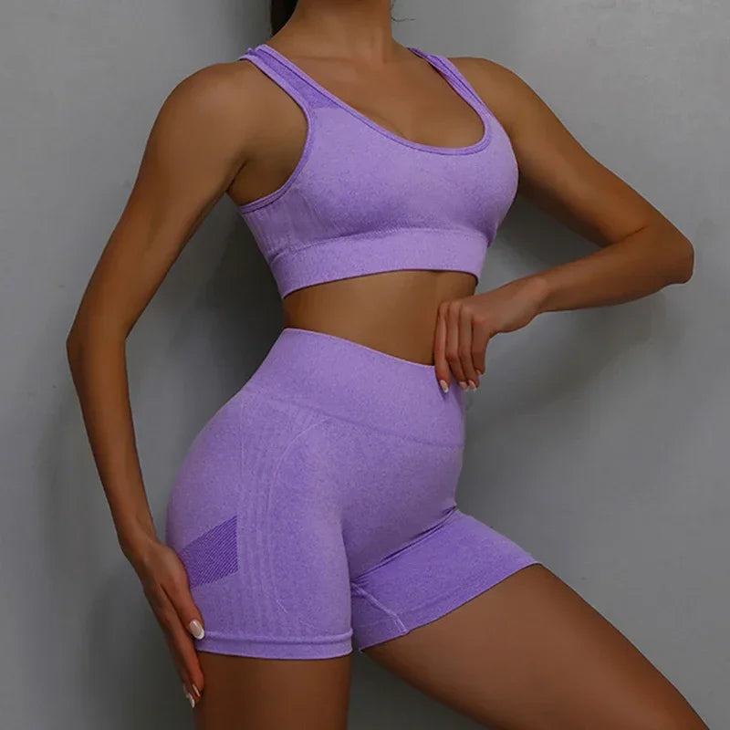 Sexy 2 Pcs Open Back Crop Top & High Waist Lifting Shots Women's Yoga Set